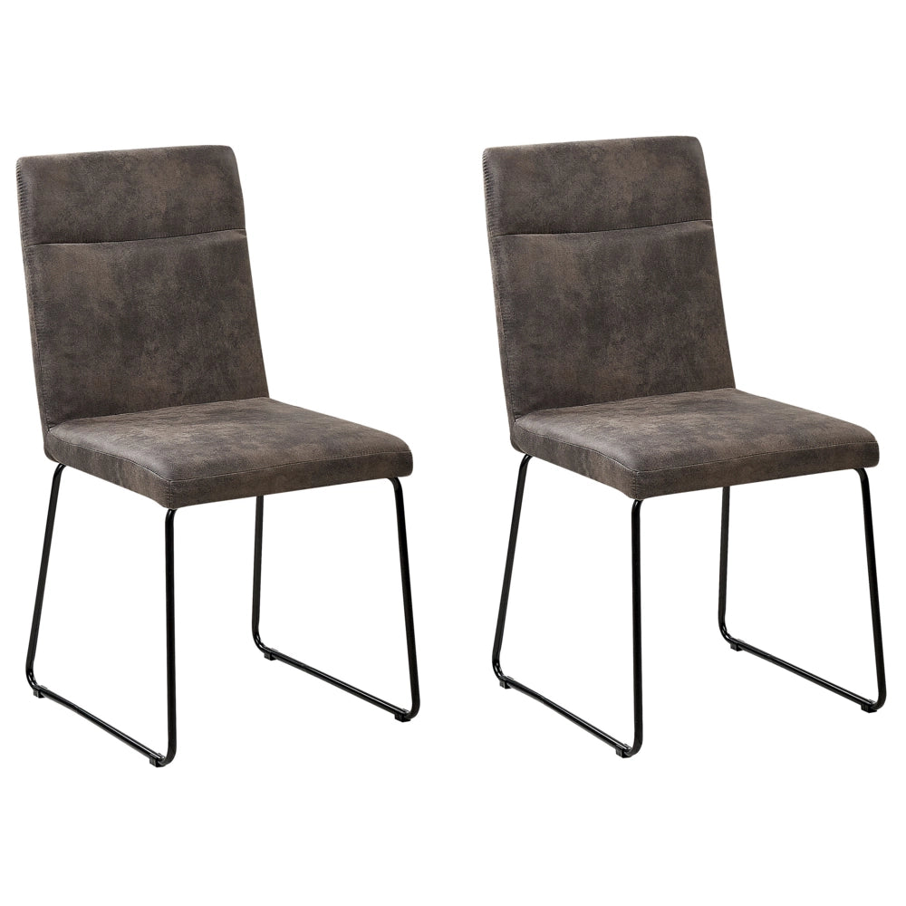 Set di 2 sedie da pranzo con sedile imbottito in tessuto grigio gambe a forma di U in metallo Nero