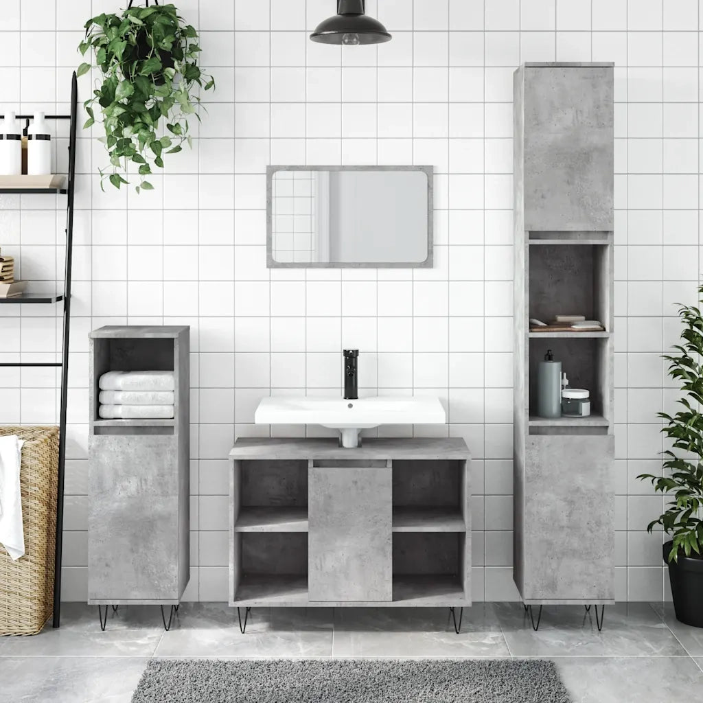 Armadietto da Bagno Grigio Cemento 80x33x60cm Legno Multistrato 831632