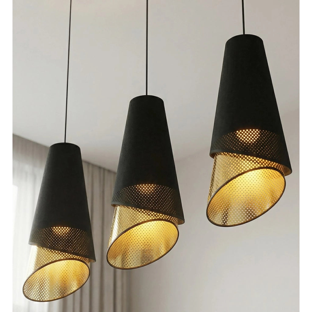 Lampada a sospensione MODA in acciaio nero e oro