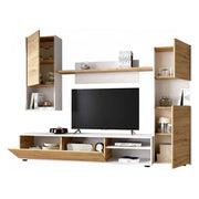 Parete attrezzata Artex, Set da soggiorno porta TV, Mobile salotto multiuso, 220x41h180 cm, Rovere Nodi e Bianco
