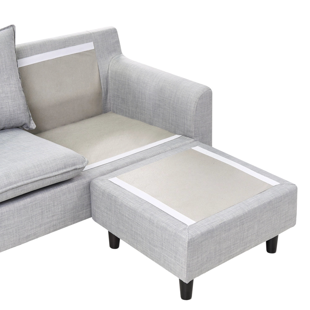 Divano ad angolo Rivestimento in tessuto grigio chiaro Gambe in legno scuro Chaise longue a 3 posti a versione sinistra Cuscino schienale