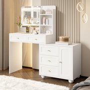 Tavolo da trucco bianco con specchio HD, 5 cassetti, 1 anta, 3 vani a giorno e illuminazione LED a 3 modalit¨¤