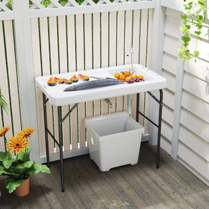 Tavolo per pulizia del pesce tavolo pieghevole portatile da 108 CM con lavello-Rubinetto girevole a 360¡ã e tubo di scarico Bianco
