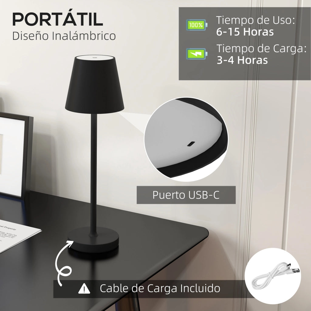 Lampada da Comodino LED Ricaricabile ¨C Zephmum ¨C Nero ?11,2x36,5 cm
