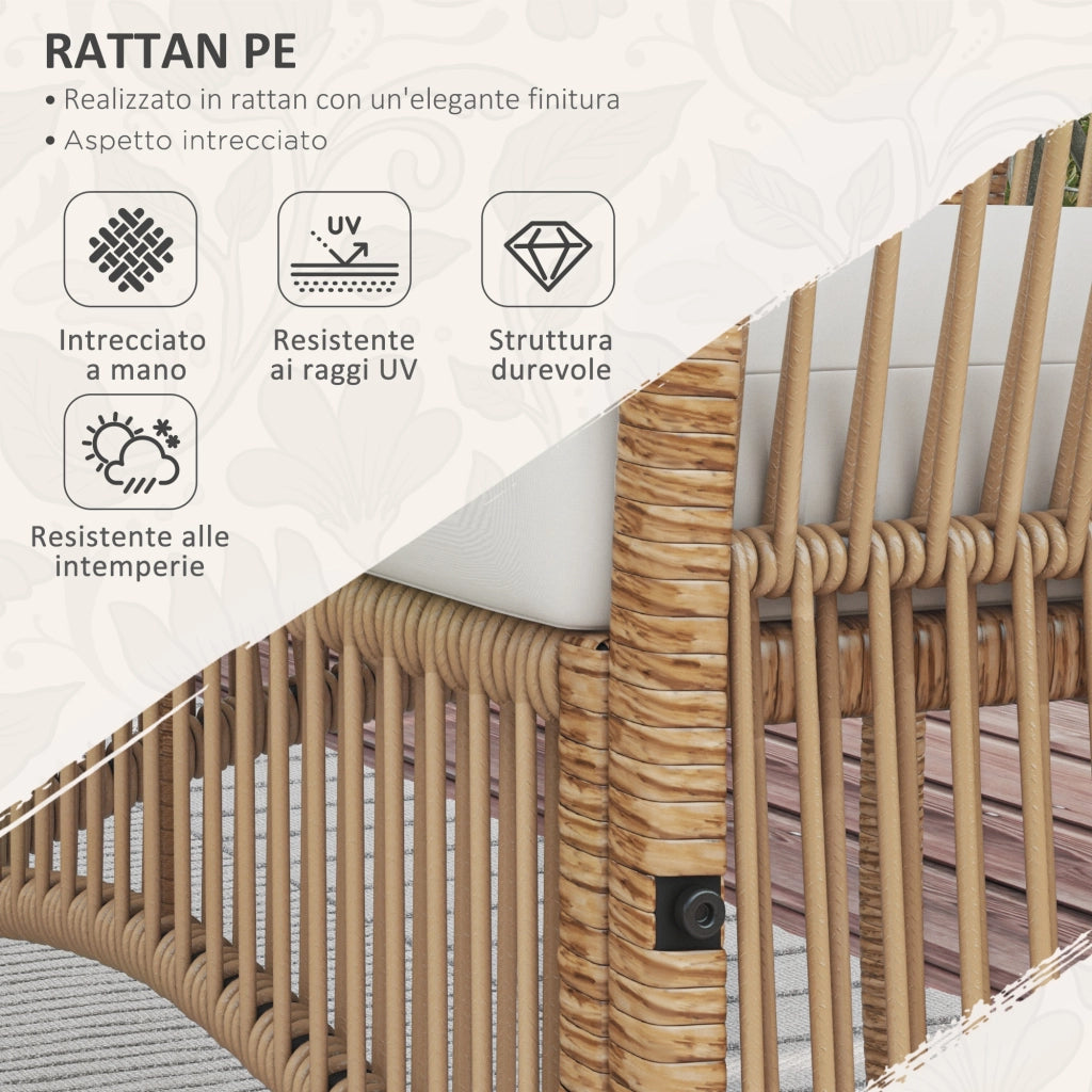 Set da Giardino 4 Pezzi in Rattan con Divano, Poltroncine e Tavolino ¨C zephmum ¨C Naturale e Nero