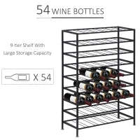 Scaffale Portabottiglie 6 Bottiglie su 9 Livelli, Totale: 54 in Acciaio Resistente all'Umidità Salvaspazio Nero 63x25x91cm 90kg(intero)