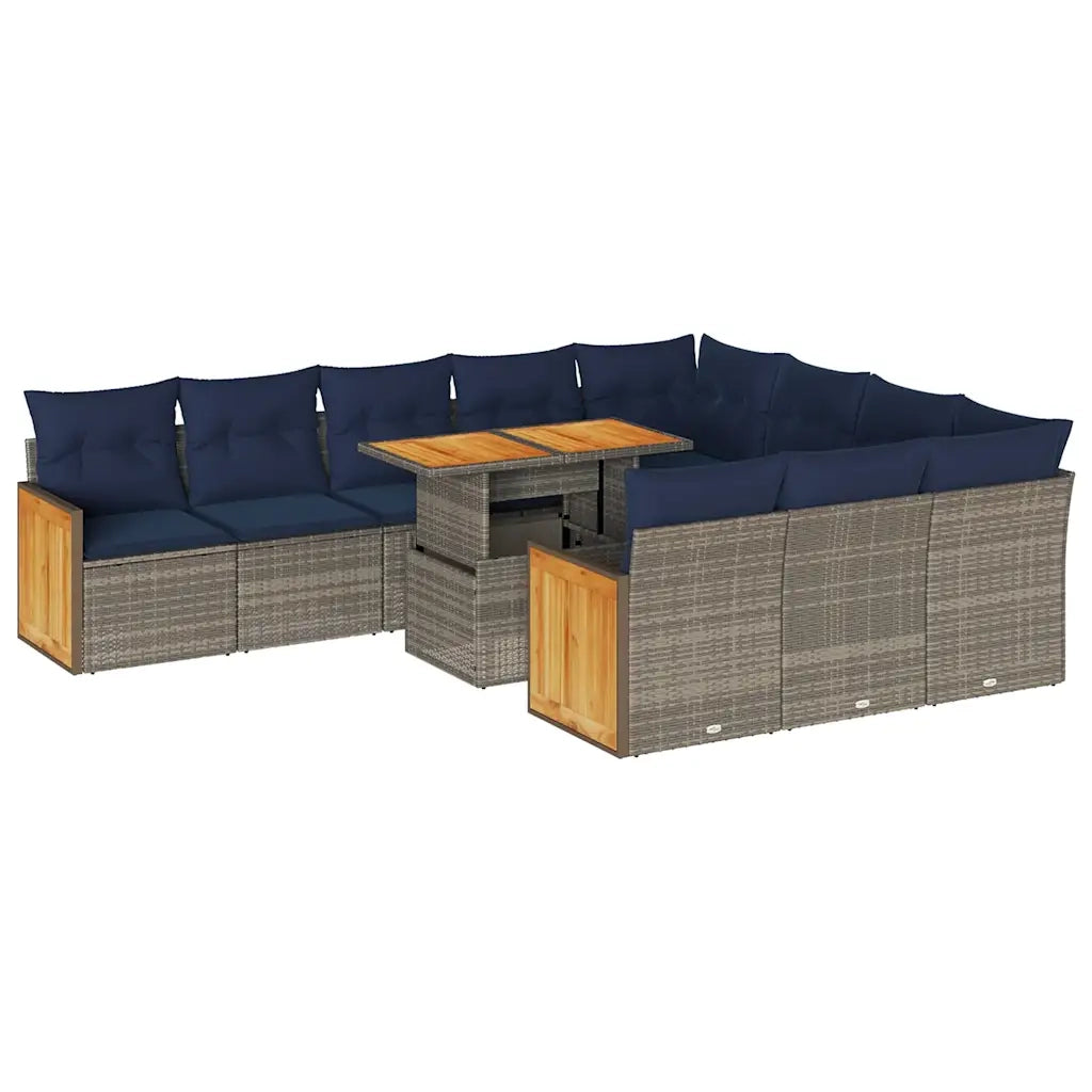 Set Divani Giardino 11 pz con Cuscini Polyrattan Acacia Grigio 3327764