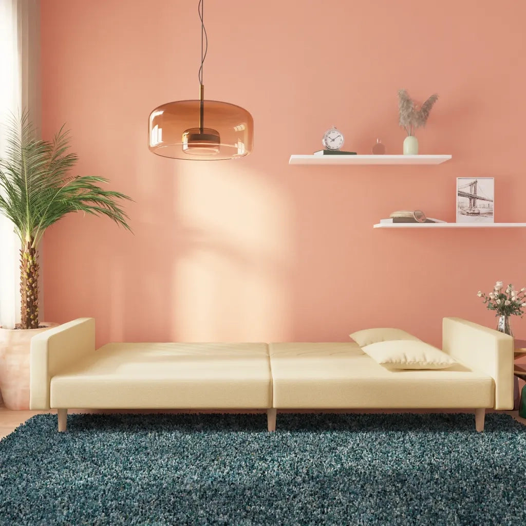 Divano letto | Sof¨¤ letto | Letto singolo a 2 Posti con 2 Cuscini Crema in Tessuto