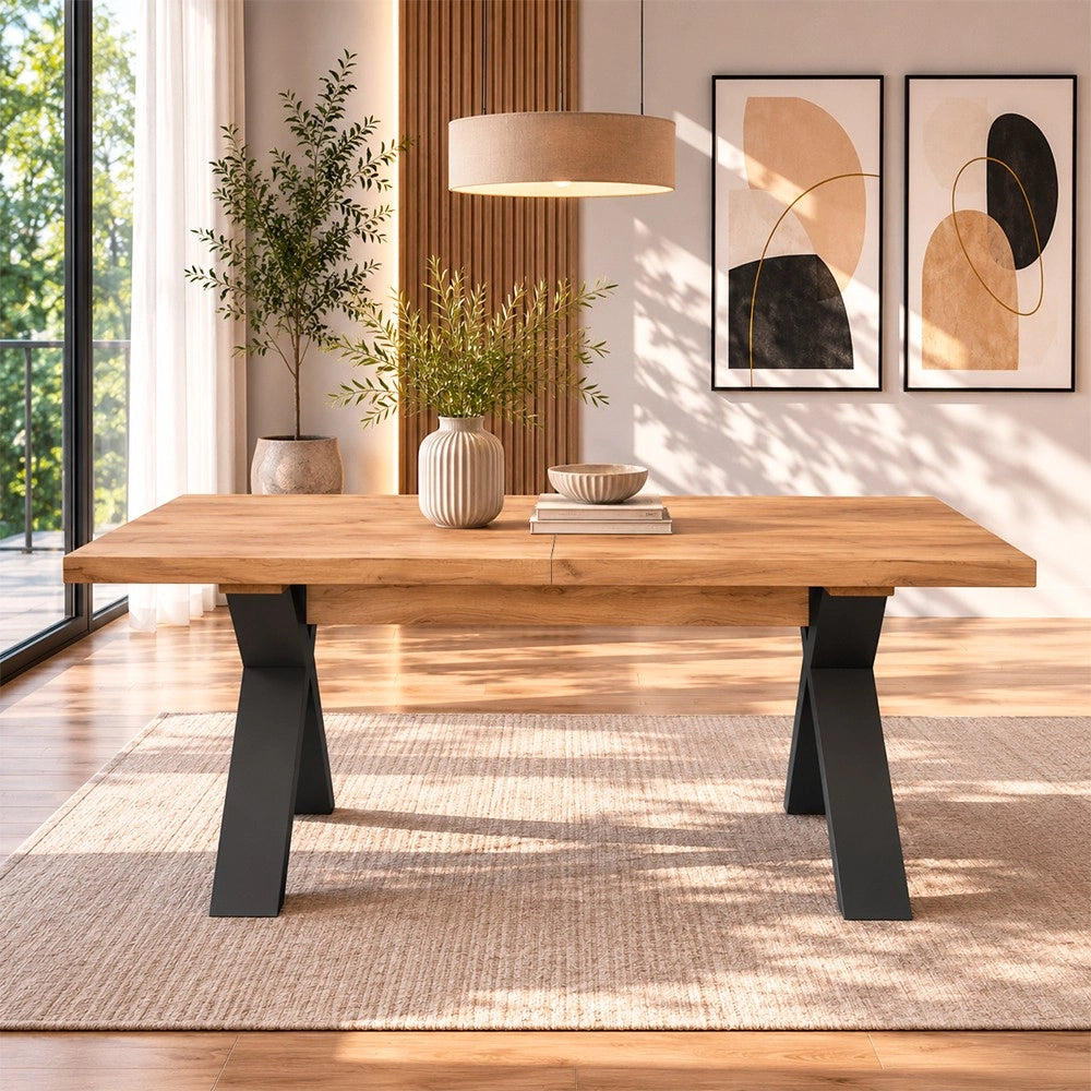 Tavolo Allungabile Milonga480 180 cm con Piano Rovere Nodato e Gambe Incrociate Antracite