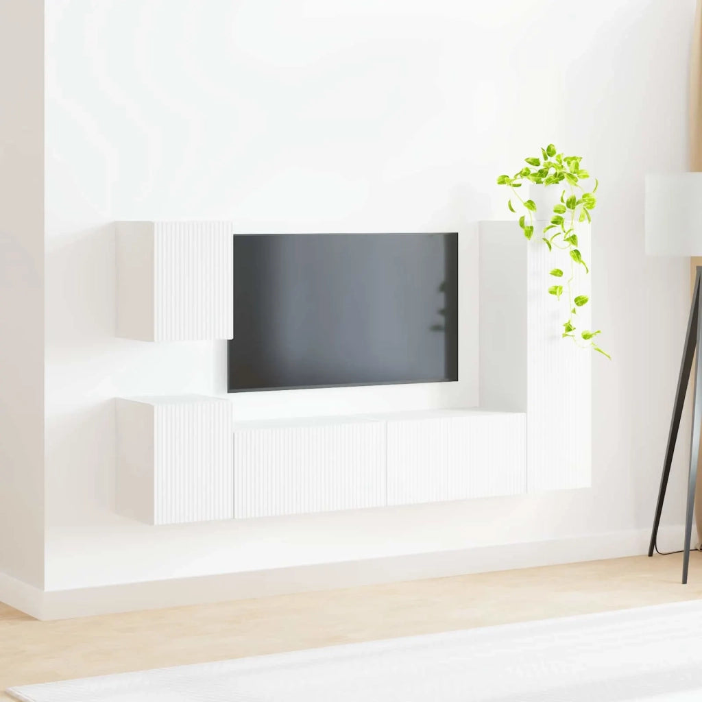 Set mobile TV Montaggio a parete 4 pcs Bianco Legno multistrato 3409024