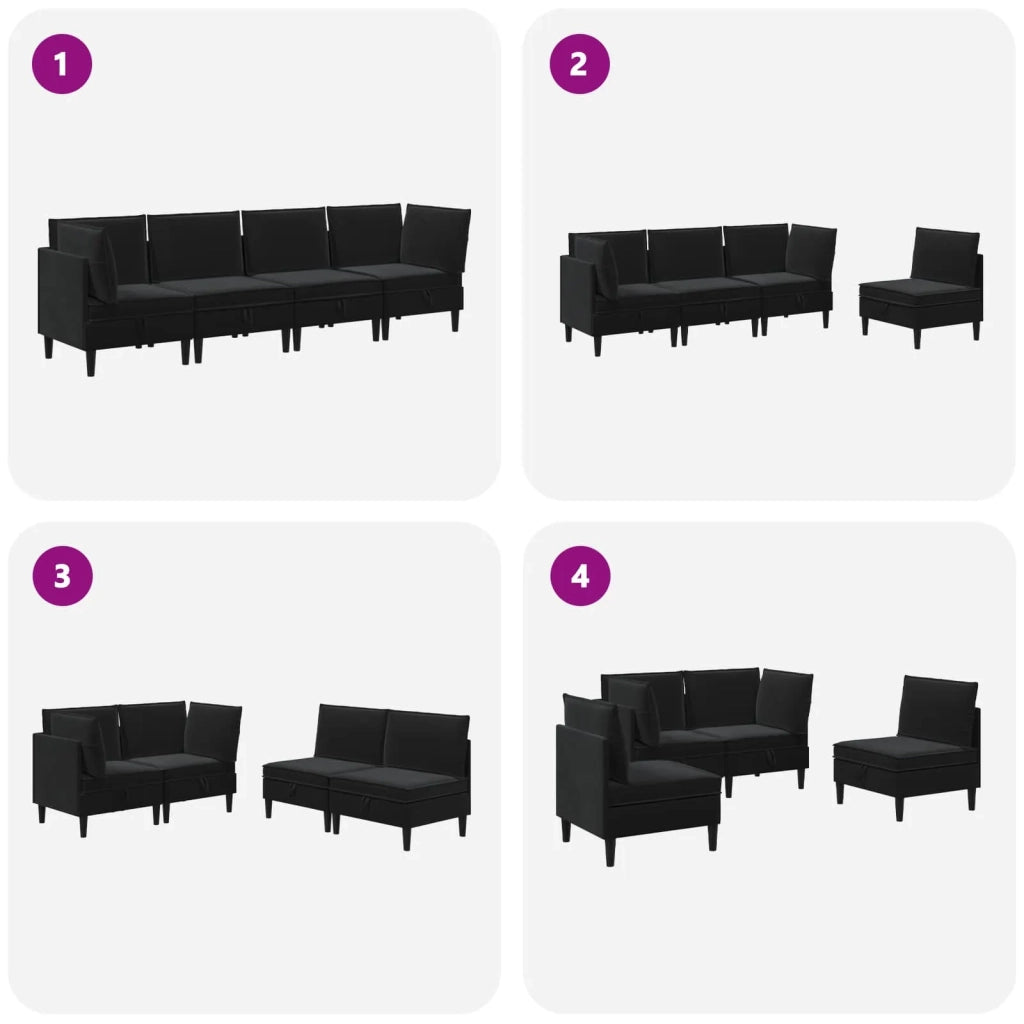 Set di mobili per il soggiorno con cuscino 4 pcs Nero Velluto