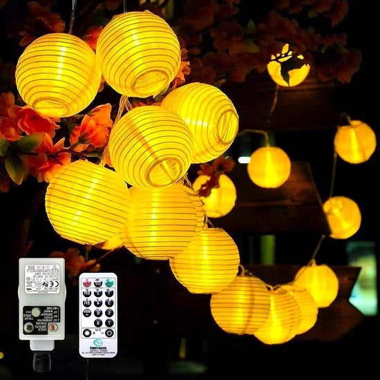 Lanterna catena di luce per esterno con timer 5 m - 20 led con telecomando - Presa di corrente - Funzione di memoria - Adatta anche per interni - Ideale per la decorazione di Natale di terrazza balcone giardino illuminazione calda