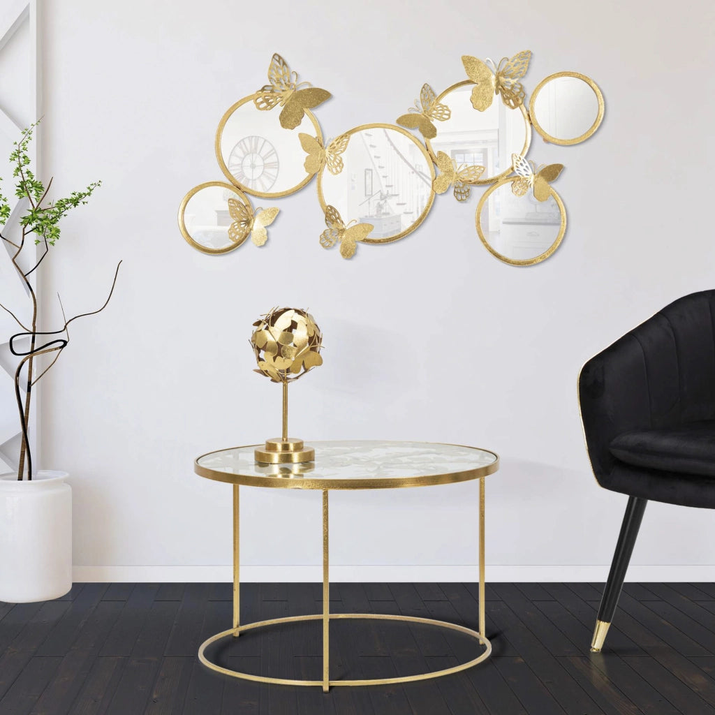 Taketa, Tavolino da Salotto Decorazioni con Farfalle, 60x60x41h cm oro