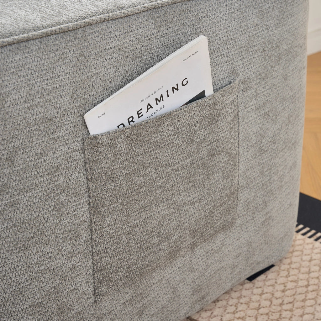 Chaise Longue 1 Posto Senza Montaggio con Cuscino e Tasche Laterali Comfort Morbido Design Moderno in Ciniglia Grigio