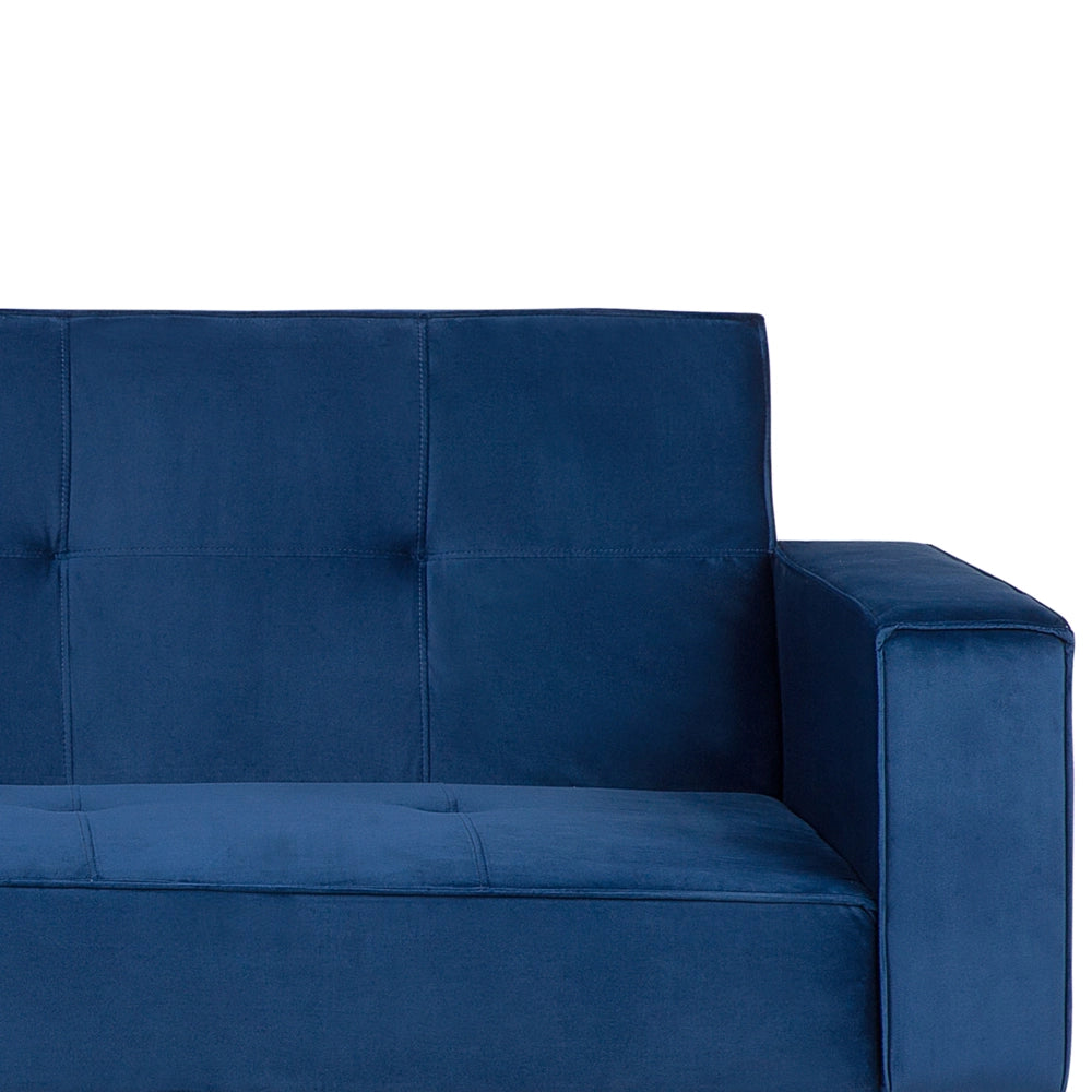 Divano letto in velluto blu a 3 posti con braccioli a binario moderno