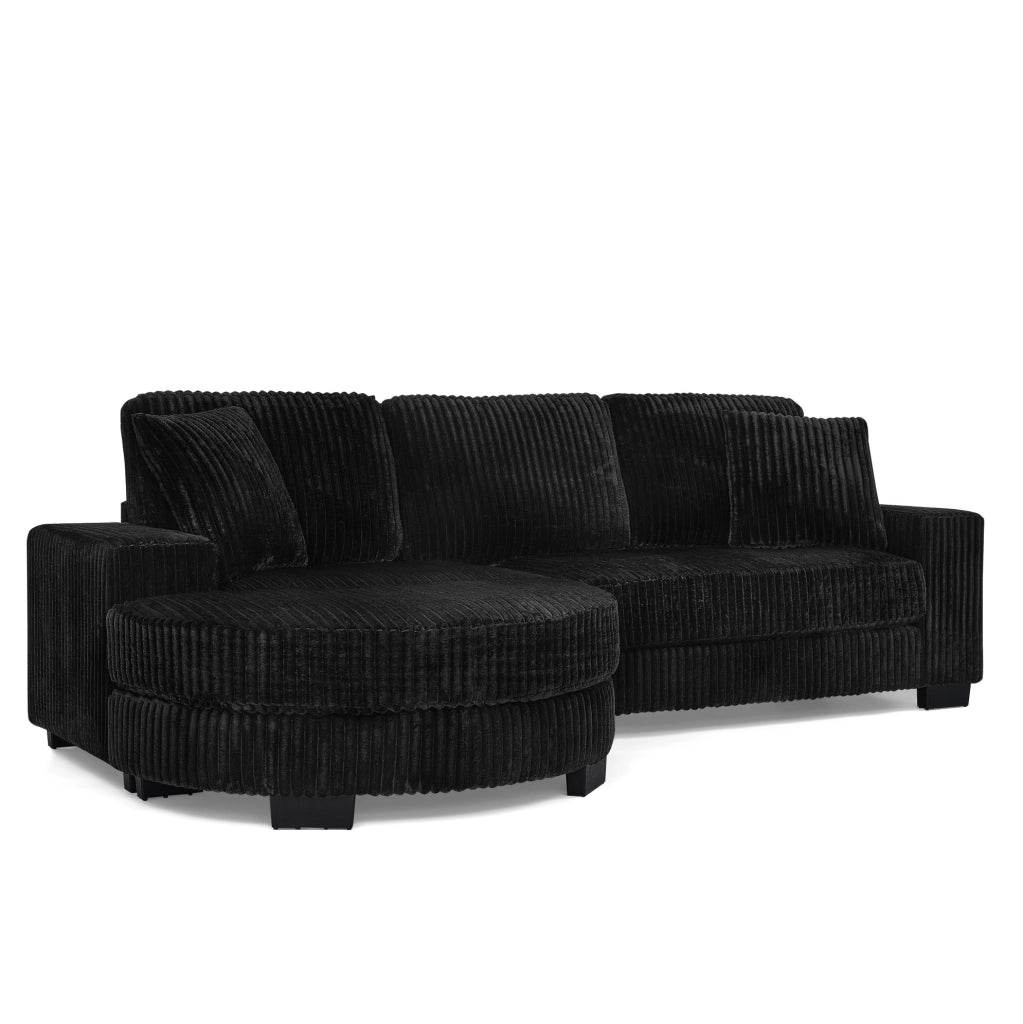 Divano angolare modulare L con pouf ovale spostabile; 256;5 x 133;5 x 89 cm; nero