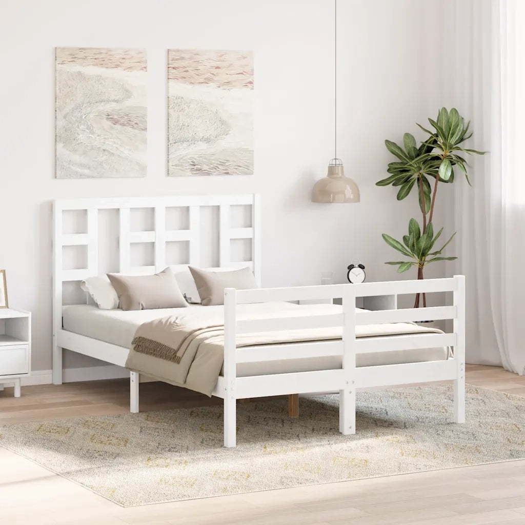 Giroletto con Testiera-Struttura Letto con testiera Bianco 120x200 cm in Legno Massello 656461