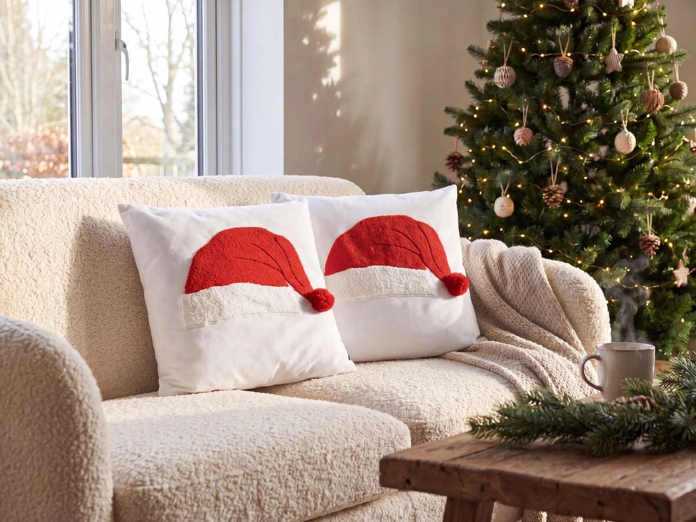 Set di 2 cuscini sparsi in tessuto bianco di cotone con motivo natalizio 45 x 45 cm Accessori per la decorazione