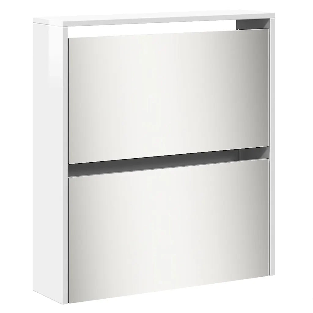 Scarpiera con Specchio a 5 Livelli-Mobile con specchio Bianco Lucido 63x17x169,5 cm