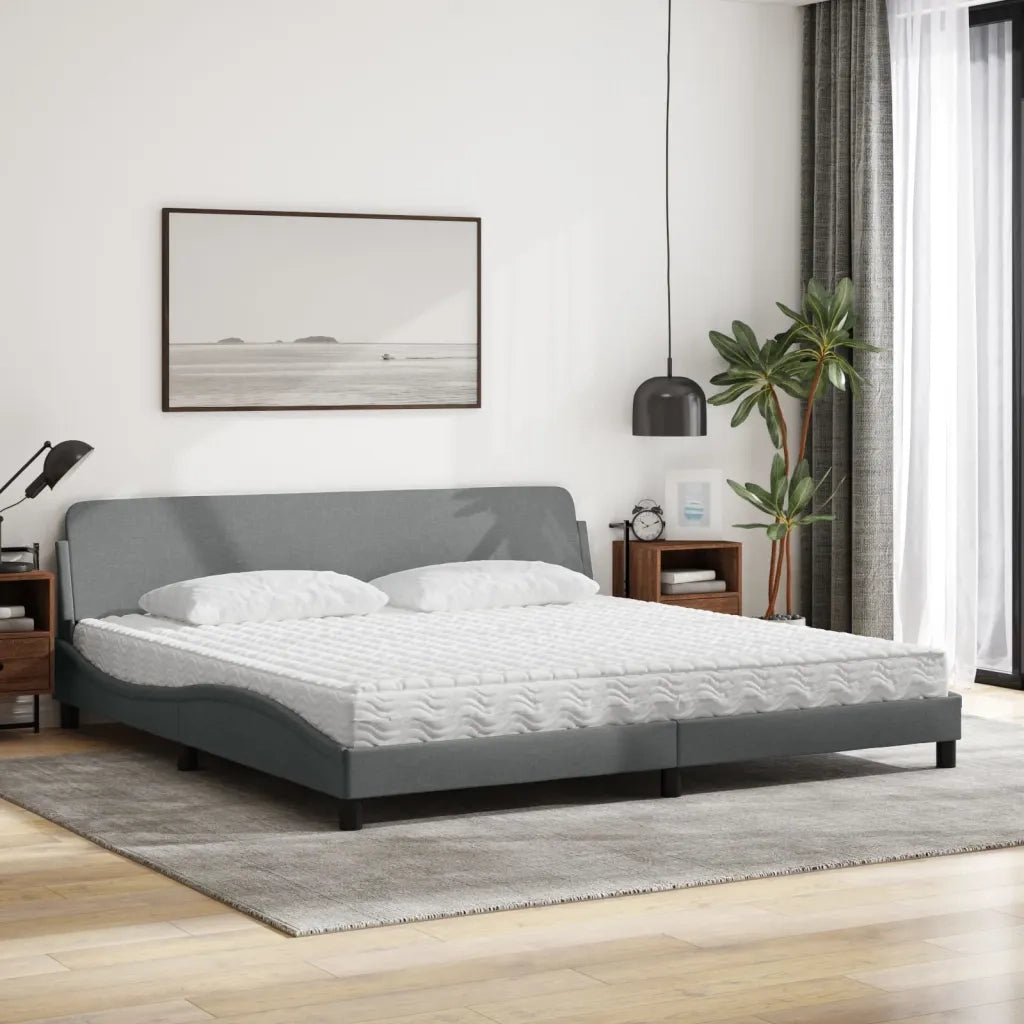Letto con Materasso Dover Grigio Chiaro 200x200 cm in Tessuto 3208464