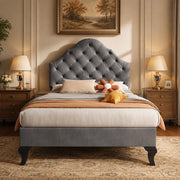 Letto imbottito 90x200 cm con rete a doghe e testiera regolabile in velluto grigio