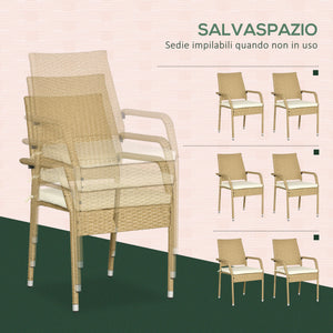 Set Tavolo e 6 Sedie da Giardino in in Rattan Sabbia e Beige