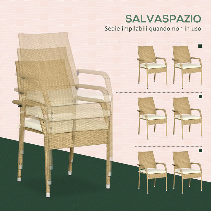 Set Tavolo e 6 Sedie da Giardino in in Rattan Sabbia e Beige