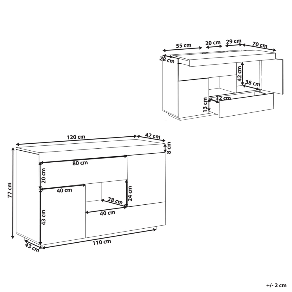 Credenza e scrivania bianca con impiallacciatura di carta MDF in legno chiaro 2 in 1 con cassetti Scaffali Armadi