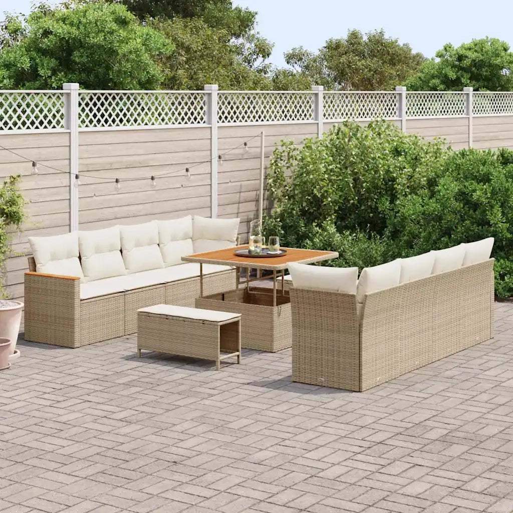 Set Divano da Giardino con cuscino 12 pcs Beige polyrattan