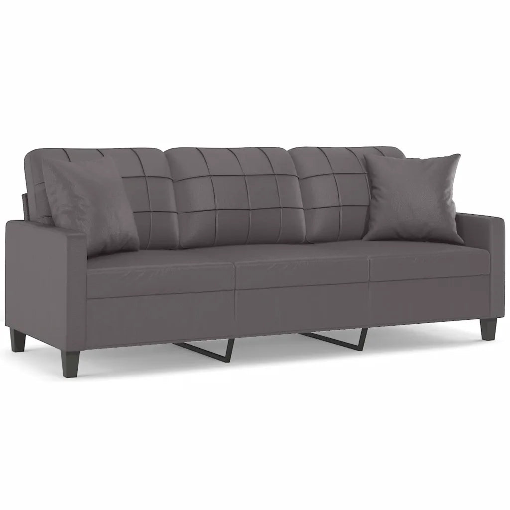 Divano | Divano da soggiorno | Sofa a 3 Posti con Cuscini Grigio 180 cm in Similpelle