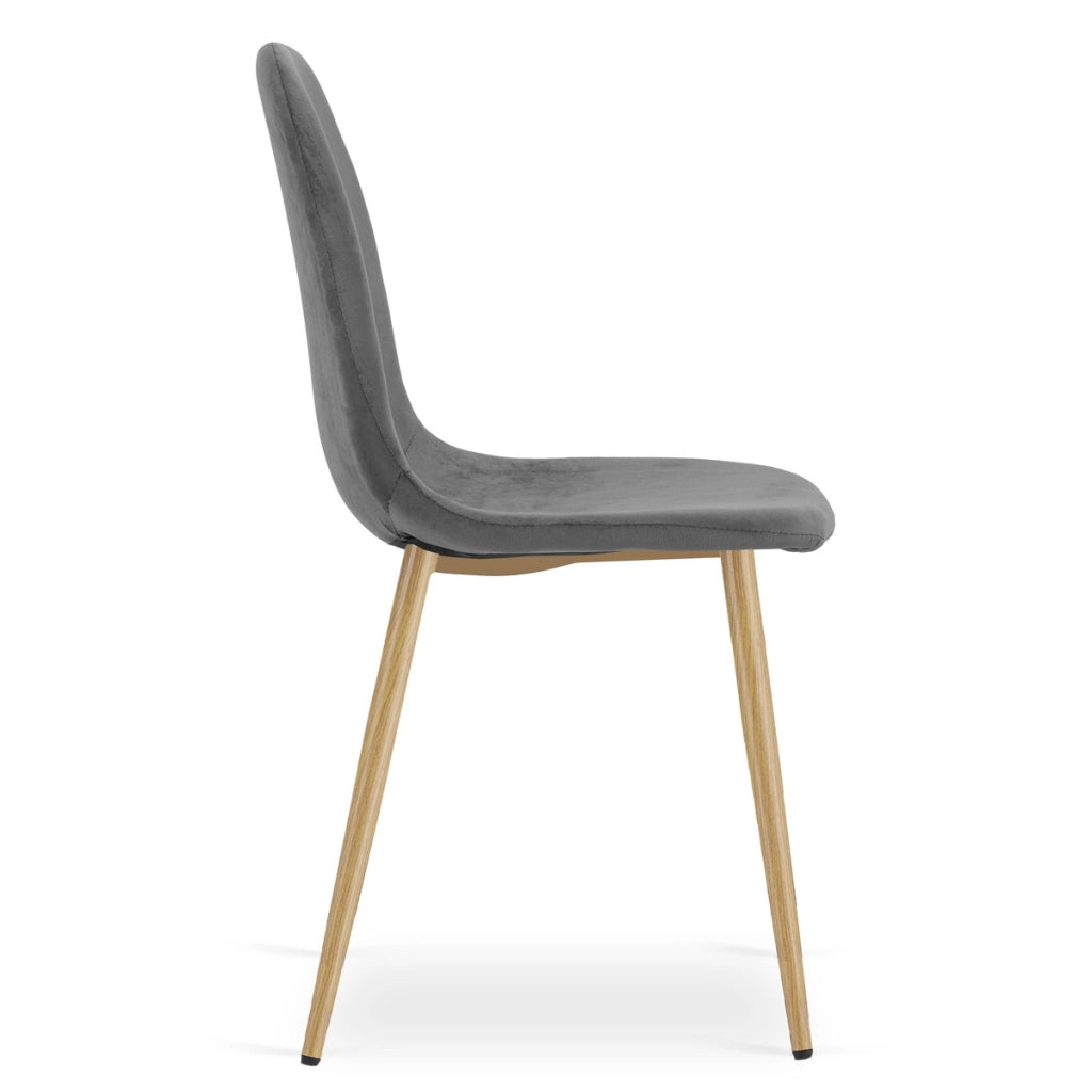 Sedia Padva in velluto grigio scuro con gambe effetto rovere