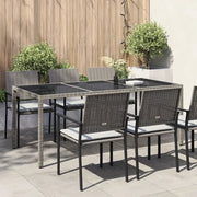 Tavolo Giardino Grigio 190x90x75 cm Vetro Temperato Polyrattan