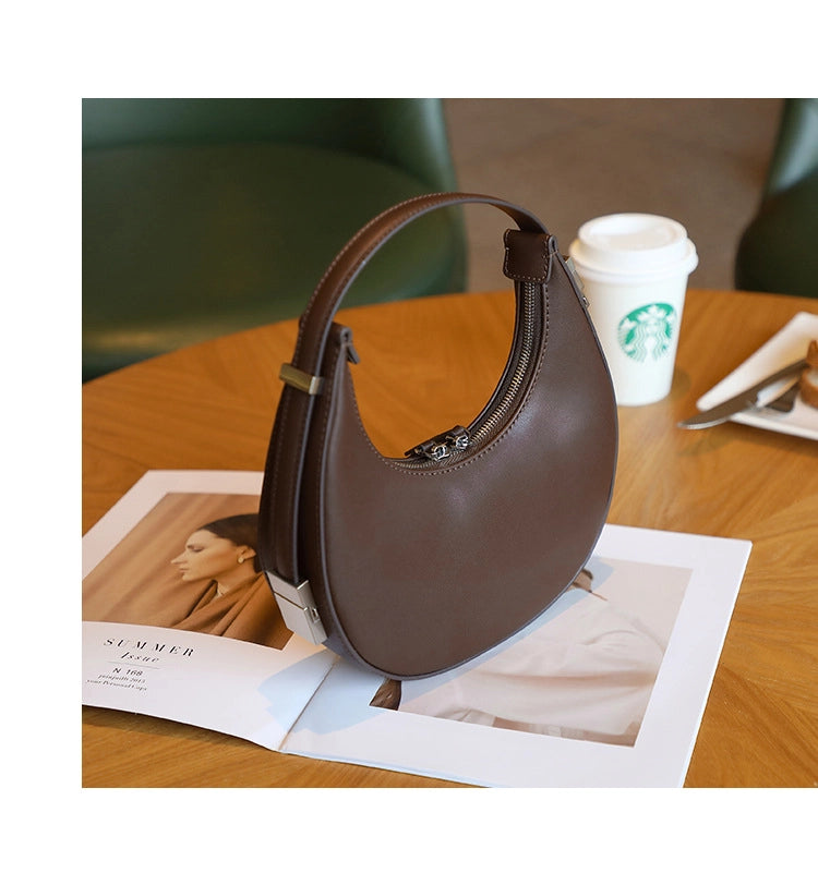 Borsa a mano da donna Moon in vera pelle marrone