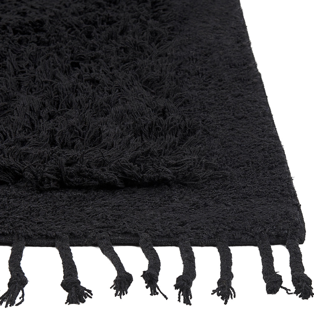 Tappeto rettangolare in cotone nero 140 x 200 cm con frange boho soggiorno camera da letto