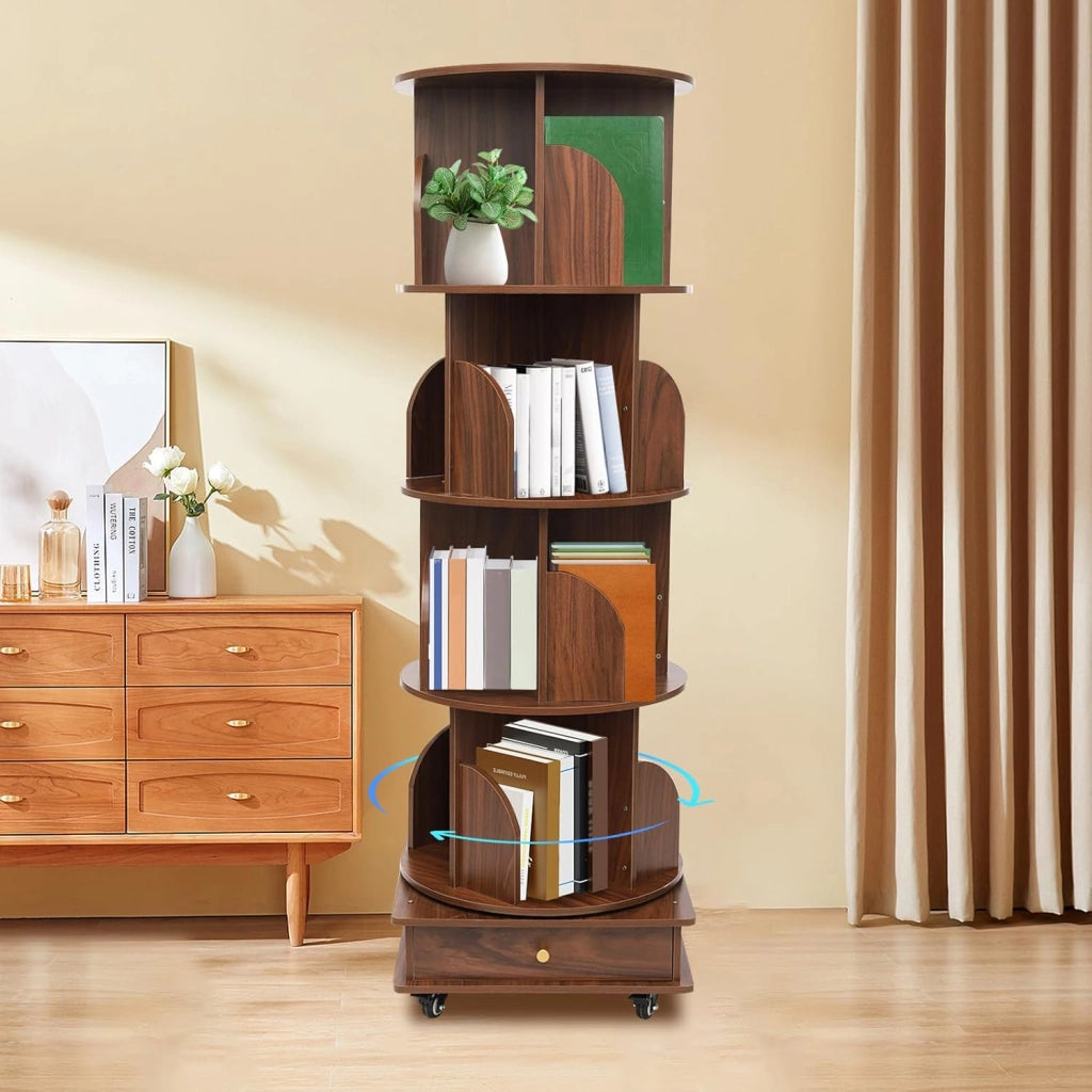 Libreria girevole a 360°, libreria su ruote, libreria a 4 livelli con una capacità di carico fino a 99,21 kg, per soggiorno, balcone, cameretta dei bambini, studio (Burlywood Color)