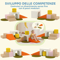 Set 8 Costruzioni Morbide per Bambini 0-3 Anni in Velluto e Schiuma PU Arancione