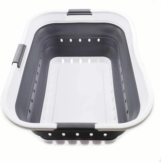 Wascio con cassetta pop-up in plastica - contenitore pieghevole da viaggio - organizzatore per la biancheria - bianco/grigio scuro