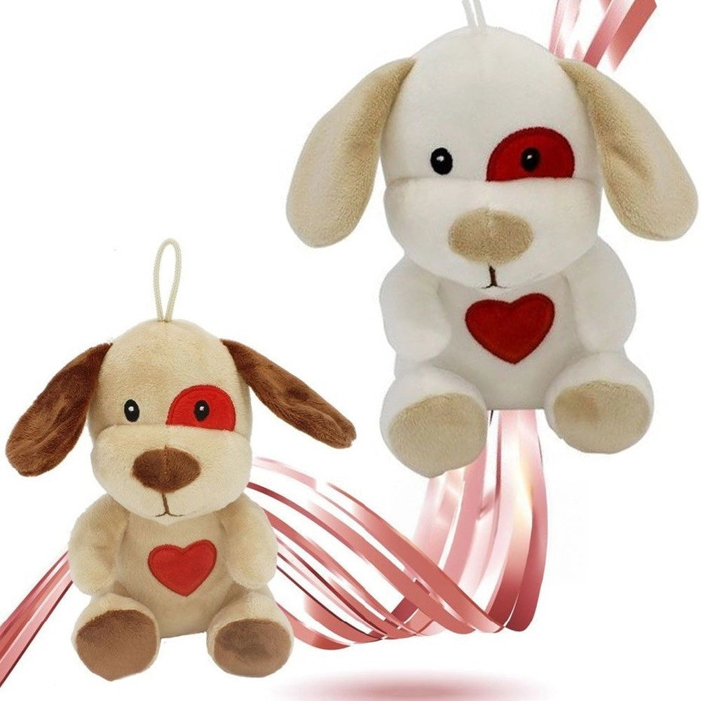 Trade Shop - Cane Cagnolino Peluche 16cm Cuore Stampato Laccio San Valentino Col. Ass. 95066 -