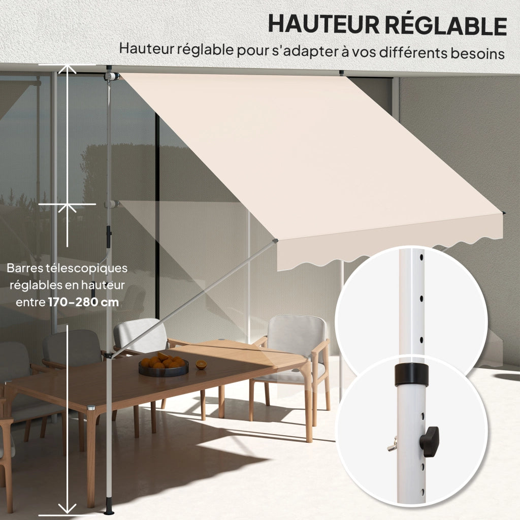 Tenda retrattile per esterno ¨C zephmum ¨C beige metallo poliestere 3x1.5m