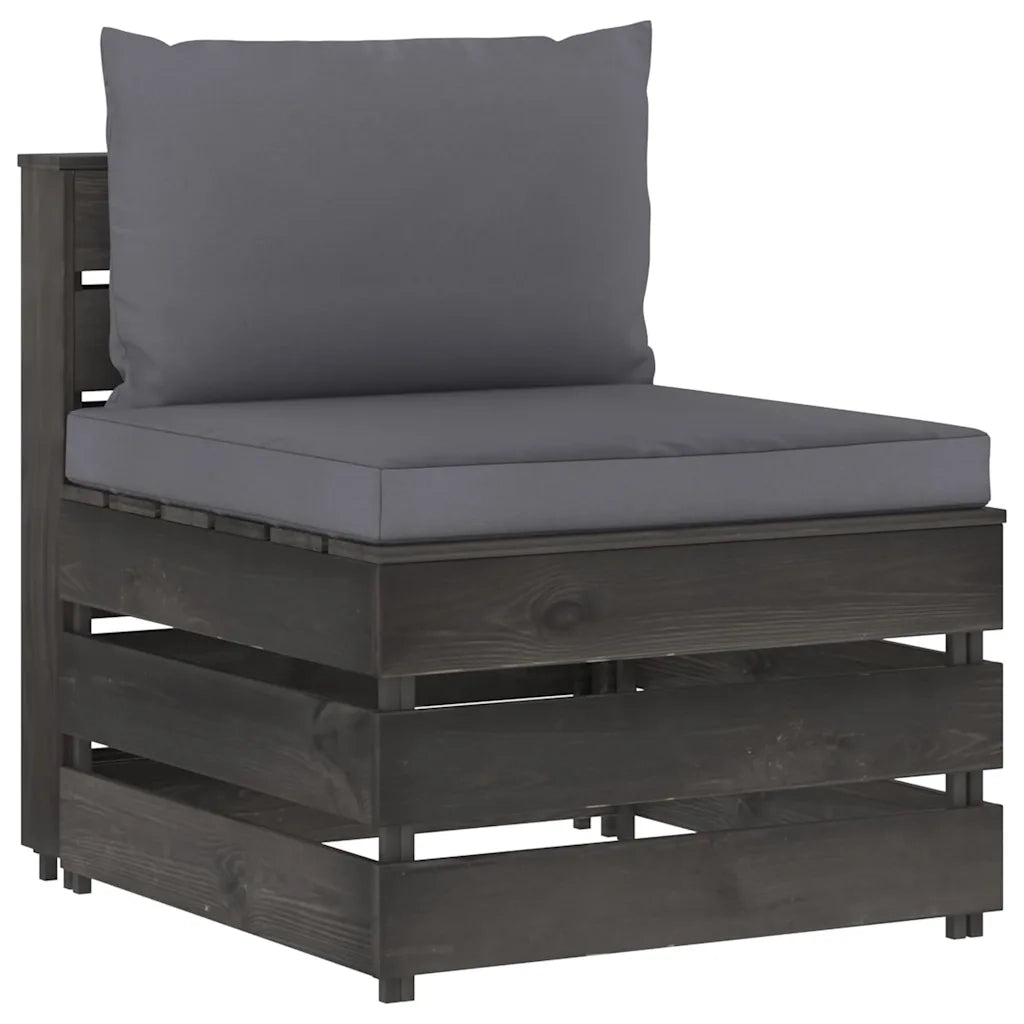 Divano Centrale Modulare con Cuscini in Legno Impregnato Grigio 3068120