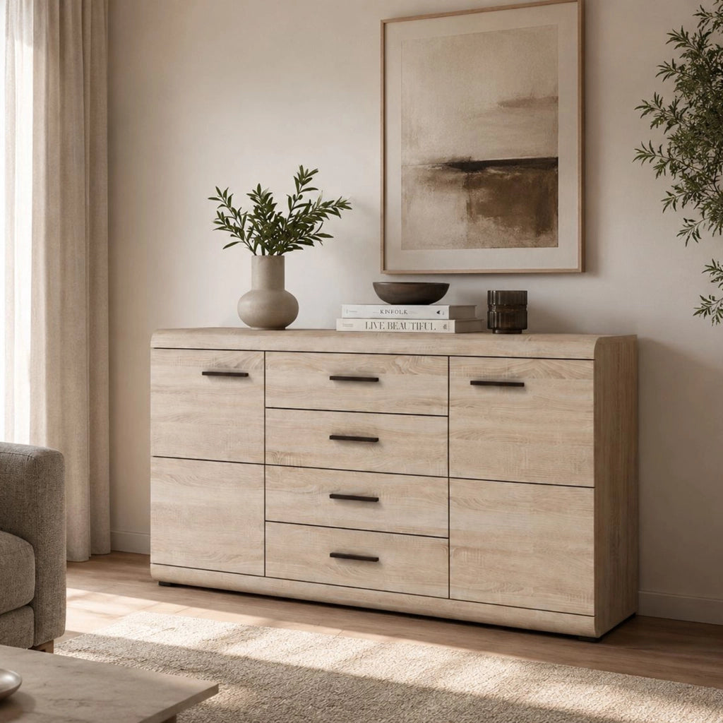 Madia Hamireso, Credenza 4 Cassetti, 140x42x87h cm Marrone Rovere