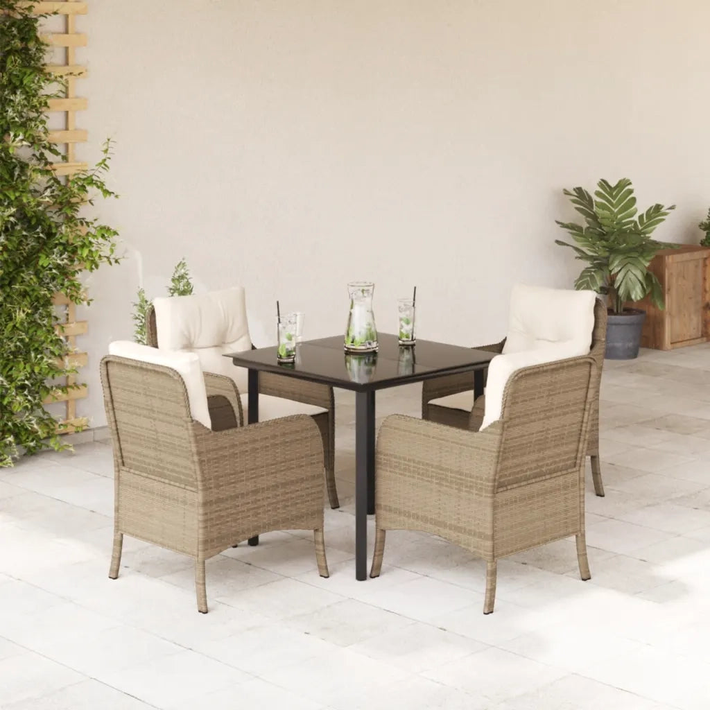 Set da Pranzo da Giardino 5 pz con Cuscini Beige in Polyrattancod mxl 110891