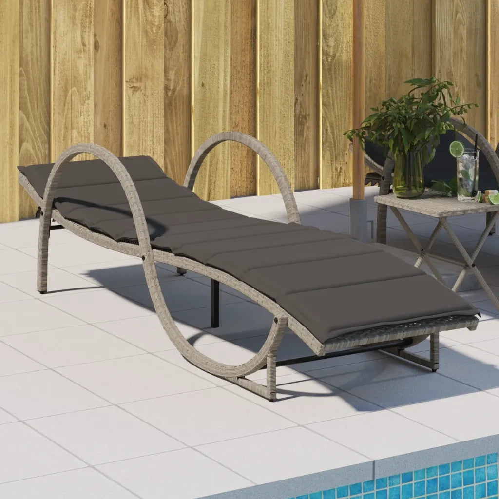 Lettino Prendisole con Cuscino Grigio 60x199x42cm in Polyrattan 368262