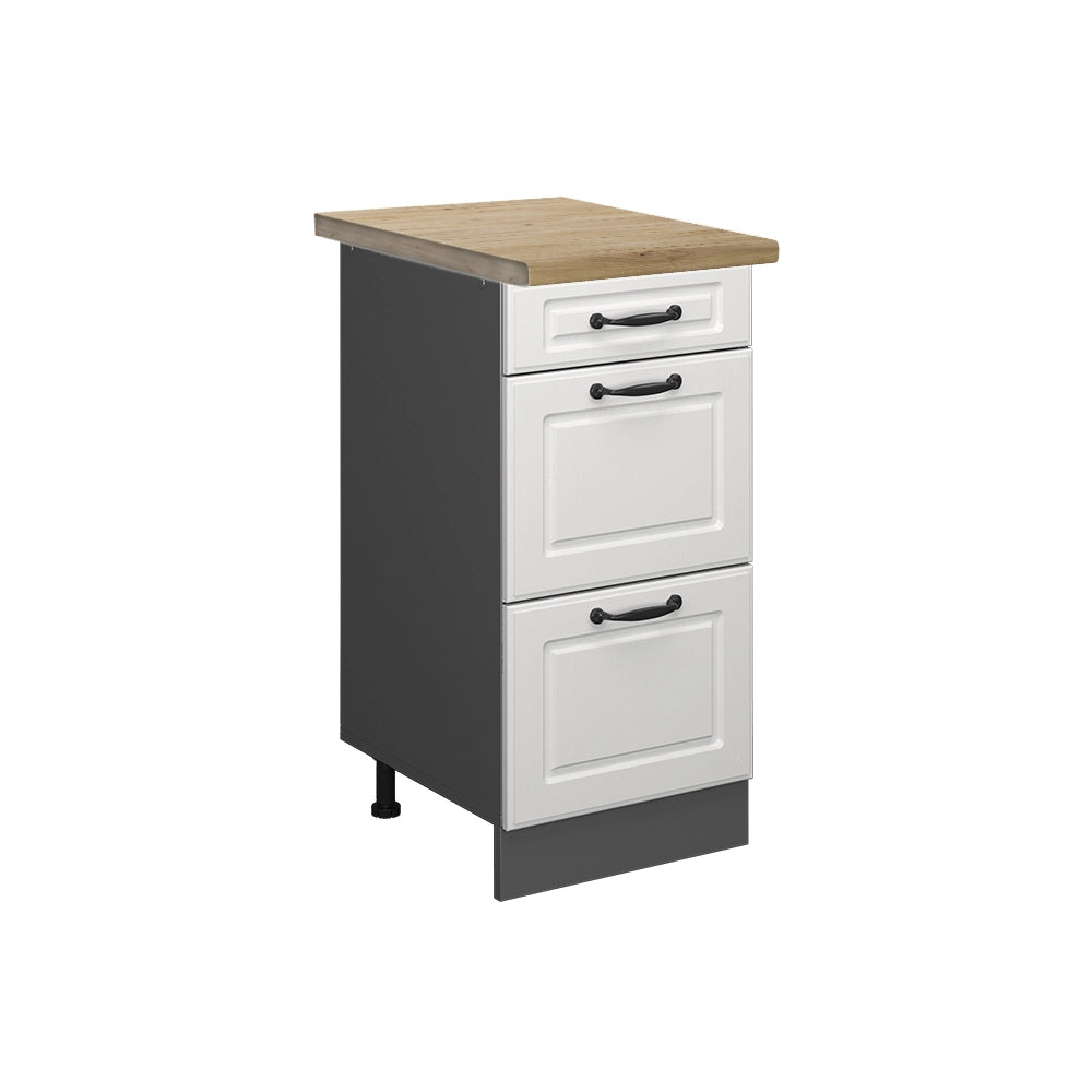 Vicco Mobiletto base per cucina Bianco casa di campagna 40 cm con cassetti, PL Rovere