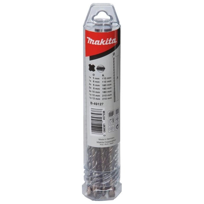 Makita B-49127 SDS-Plus Set Punte per Trapano V-Plus 10 Pezzi per Calcestruzzo e Muratura Ø 5 6 8 10 12 mm