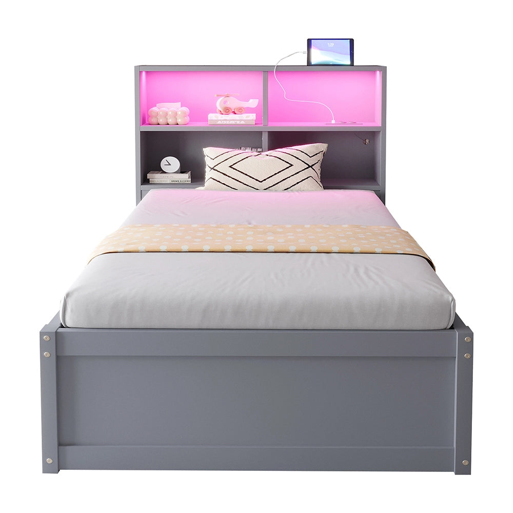 Divano letto-Xylo-90x200 cm-LED, multipresa, legno grigio
