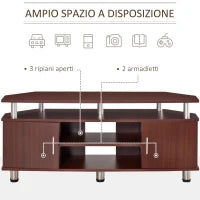 Mobile Porta TV Classico da Soggiorno con 2 ripiani e 2 Armadietti, in MDF e Acciaio Inox, Marrone, 120x39.5x52cm