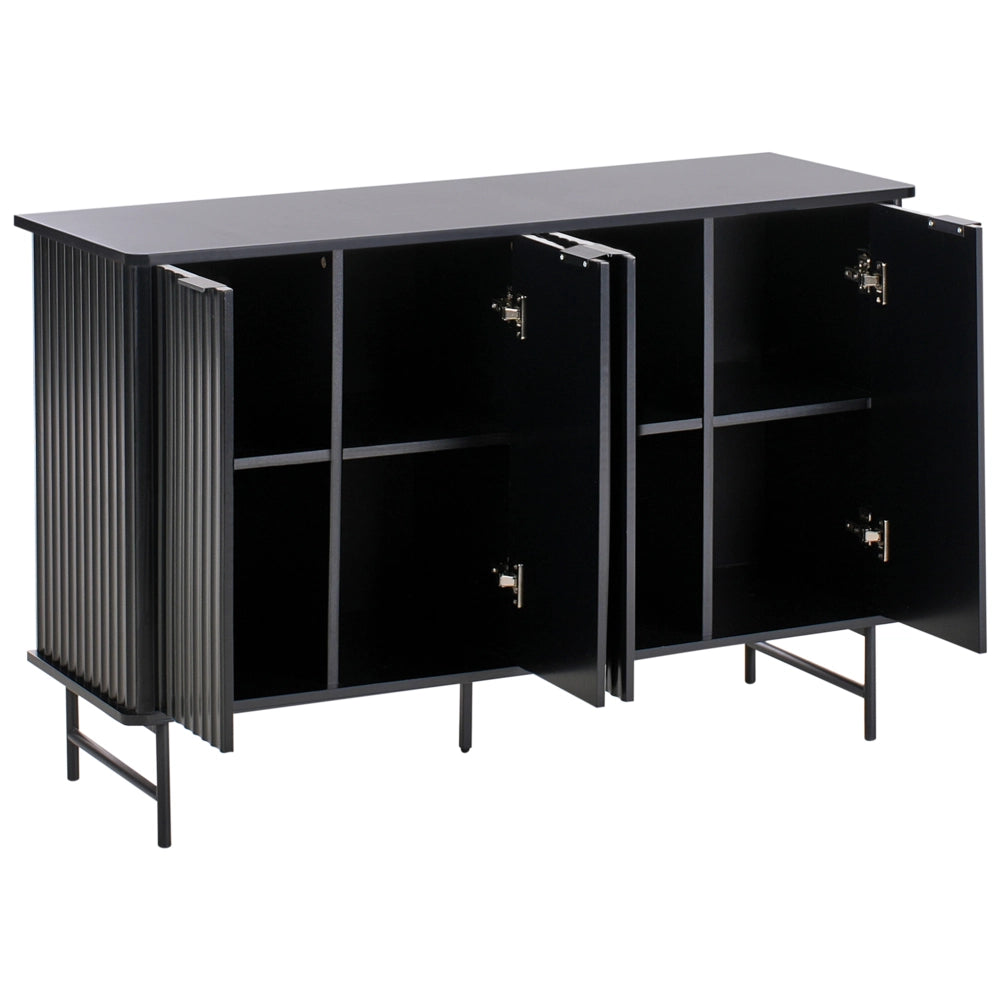 Credenza 4 ante MDF nero gambe in metallo soggiorno camera da letto classico