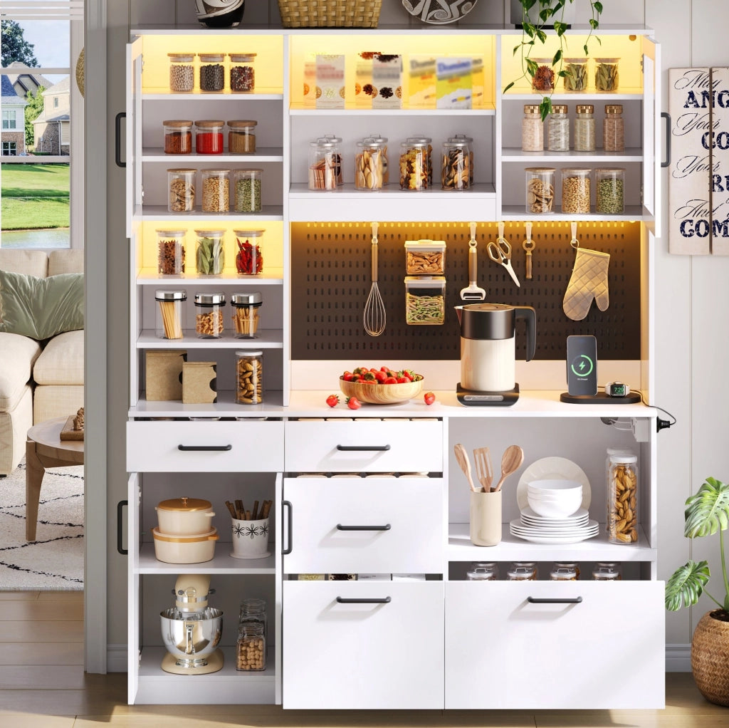 Mobile cucina multifunzione con piano di lavoro 145 x 40 cm; LED RGB; bianco in MDF