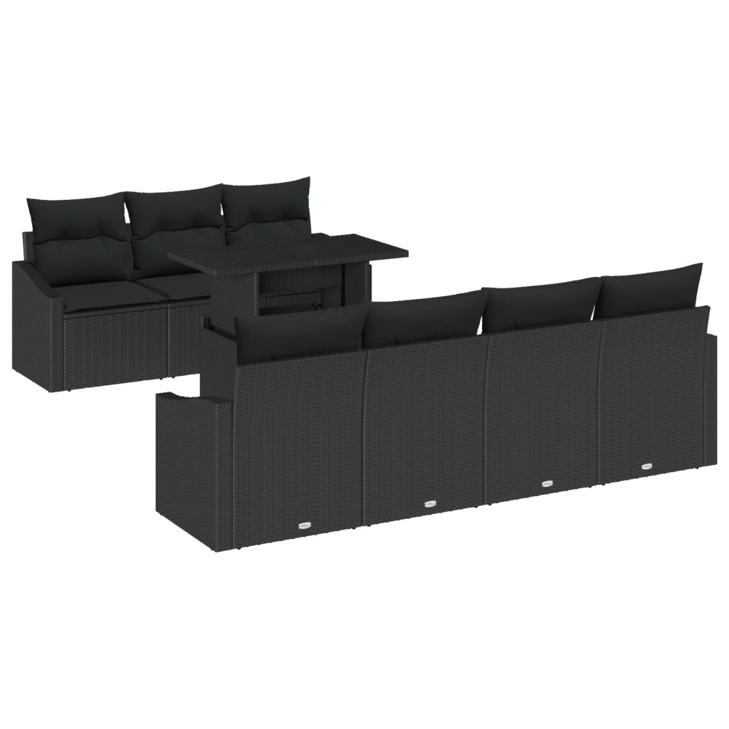 Set da Giardino 8 Pezzi con Cuscini in Polirattan Nero